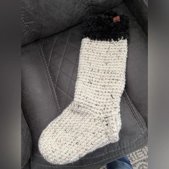 NWT Beige and Black “fur” Christmas stocking, Jumbo size. Handmade Crochet - Picture 2 of 5
